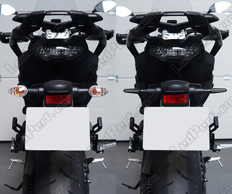 Comparative before and after installation Dynamic LED turn signals + brake lights for Aprilia Caponord 1000 ETV