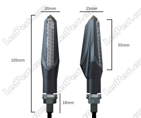 Dimensions of dynamic LED turn signals 3 in 1 for Derbi GPR 50 (2009 - 2015)