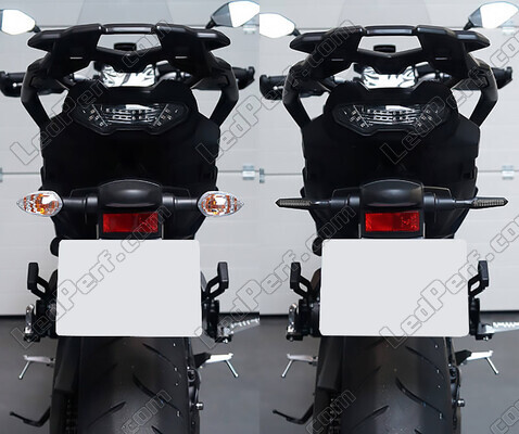 Comparative before and after installation Dynamic LED turn signals + brake lights for Peugeot Trekker 50